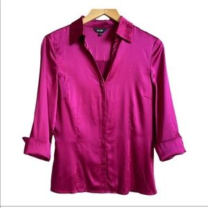 Hobbs Cranberry Red Pink Button Up Silk Blouse